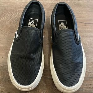 Vans Black Leather Perforated Slip Ons Sz 5